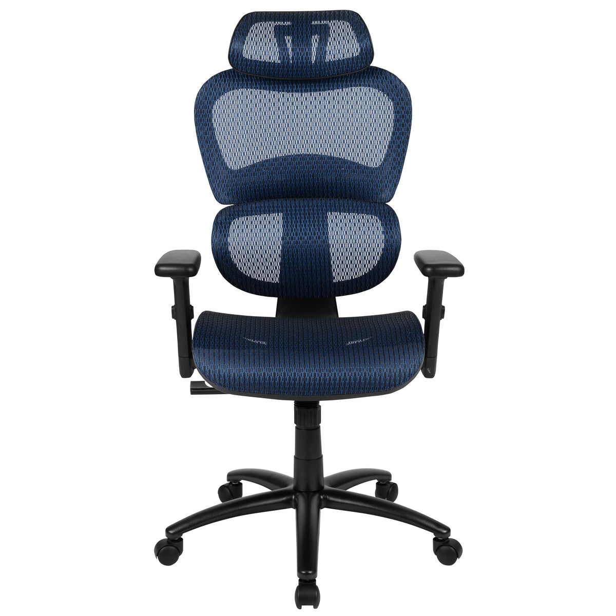 Blue |#| Ergonomic Blue Mesh Office Chair-Synchro-Tilt, Headrest, Adjustable Pivot Arms