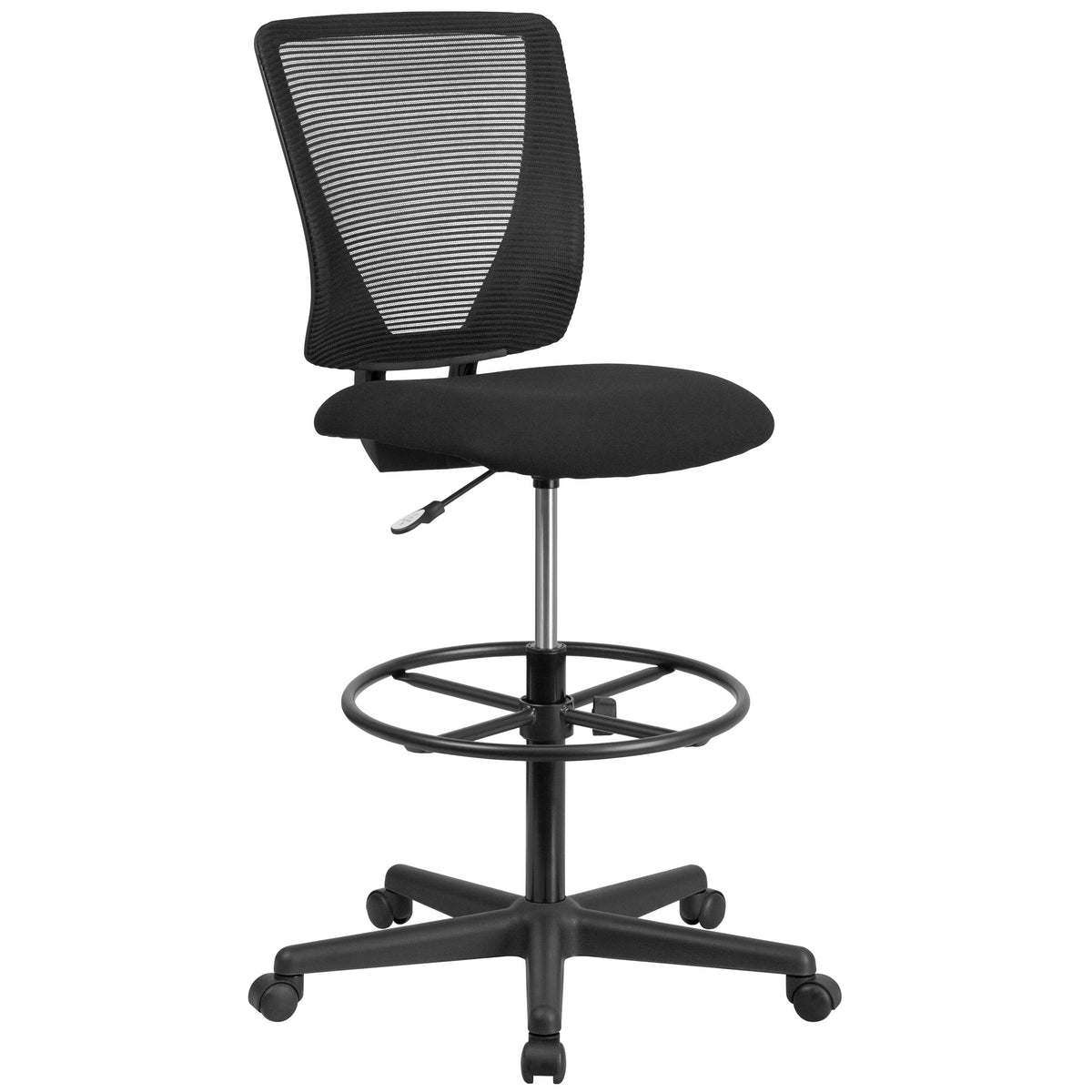 Mid-Back Mesh Drafting Chair with Black Fabric Seat and Adjustable Foot Ring