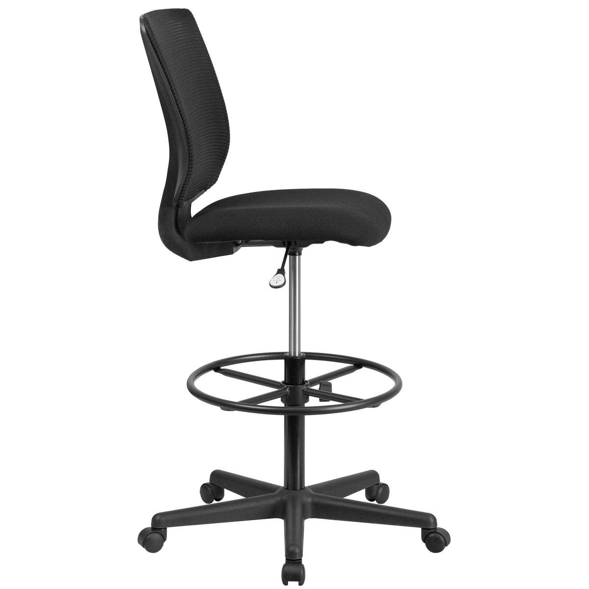 Mid-Back Mesh Drafting Chair with Black Fabric Seat and Adjustable Foot Ring