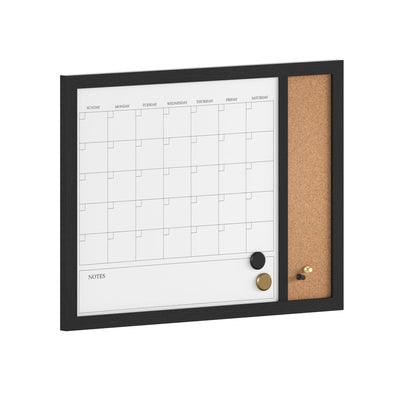 Everette Magnetic Dry Erase Monthly Calendar and Cork Board Combo with Included Marker, Magnets, and Push Pins, Woodgrain Frame