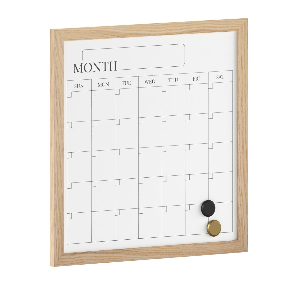 Light Natural Woodgrain |#| Dry Erase Magnetic Monthly Calendar - Light Natural Woodgrain Frame - 18" x 18"