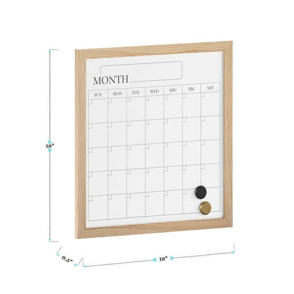 Light Natural Woodgrain |#| Dry Erase Magnetic Monthly Calendar - Light Natural Woodgrain Frame - 18" x 18"