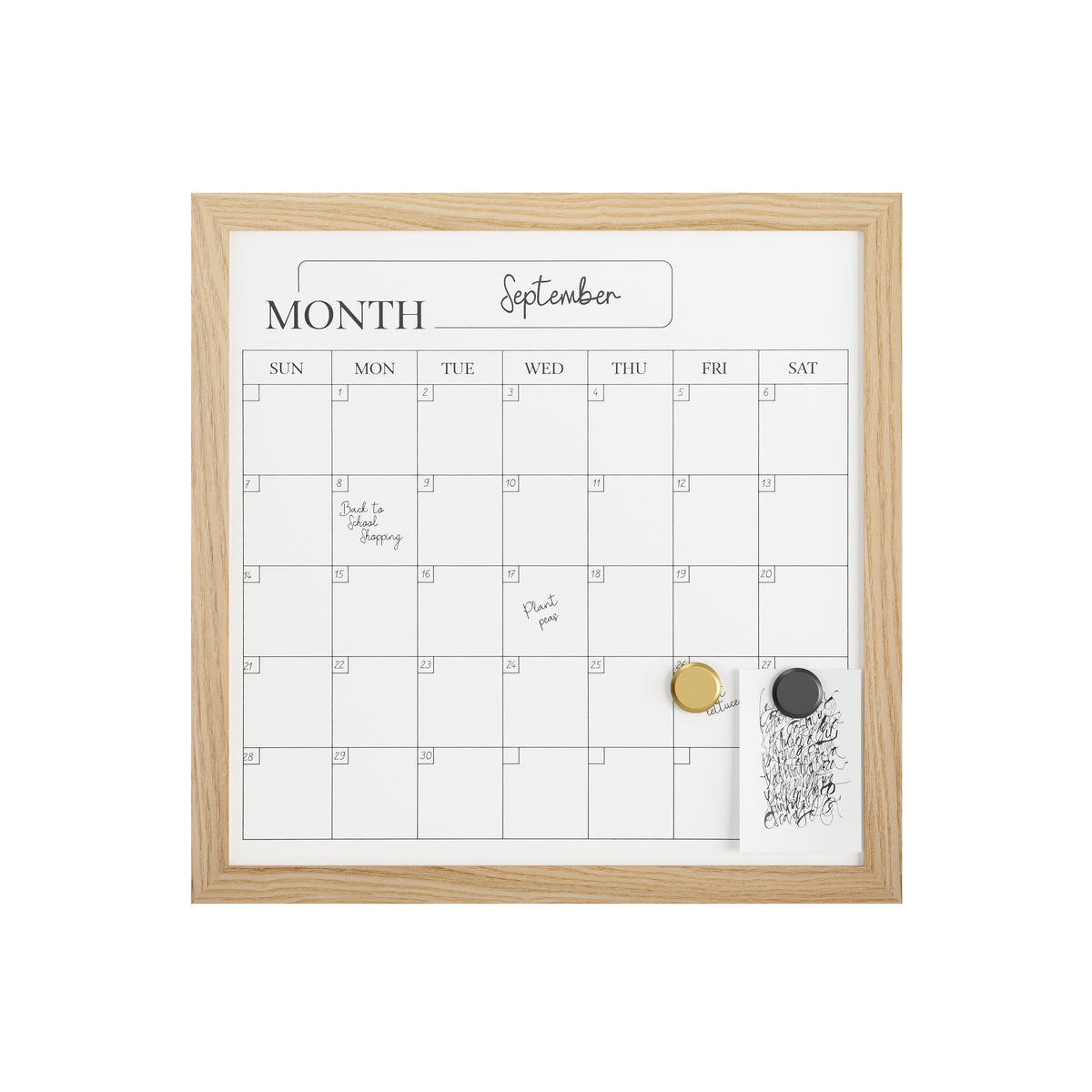 Light Natural Woodgrain |#| Dry Erase Magnetic Monthly Calendar - Light Natural Woodgrain Frame - 18" x 18"