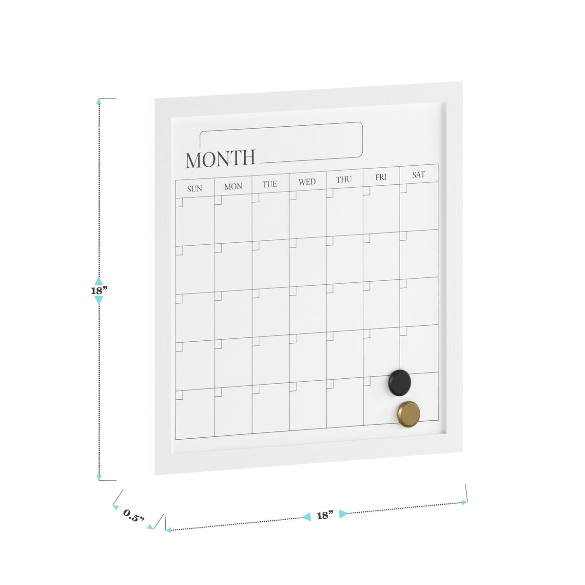 White Woodgrain |#| Dry Erase Magnetic Monthly Calendar and with White Woodgrain Frame - 18" x 18"