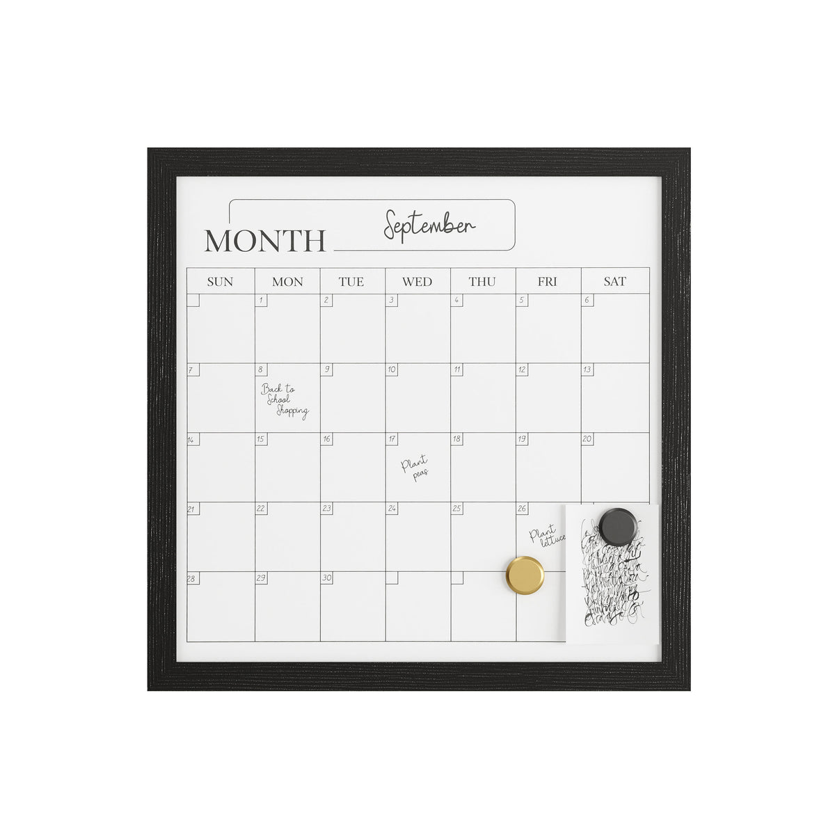 Black Woodgrain |#| Dry Erase Magnetic Monthly Calendar and with Black Woodgrain Frame - 18" x 18"