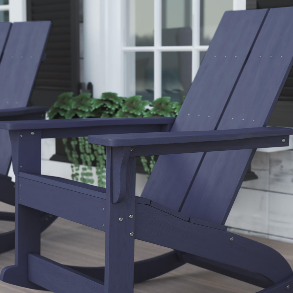 Navy |#| Modern 2-Slat Adirondack Poly Resin Rocking Chair for Indoor/Outdoor Use - Navy