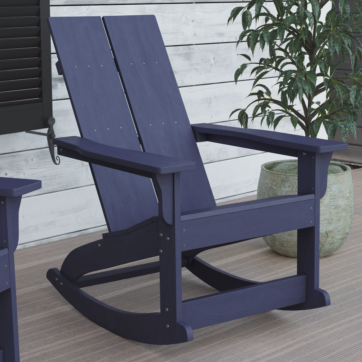 Navy |#| Modern 2-Slat Adirondack Poly Resin Rocking Chair for Indoor/Outdoor Use - Navy