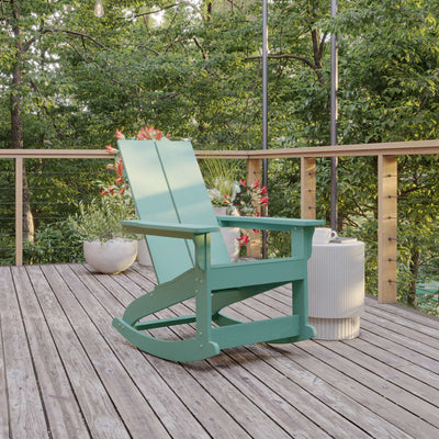 Finn Modern Commercial Grade All-Weather 2-Slat Poly Resin Wood Rocking Adirondack Chair with Rust Resistant Stainless Steel Hardware - View 2