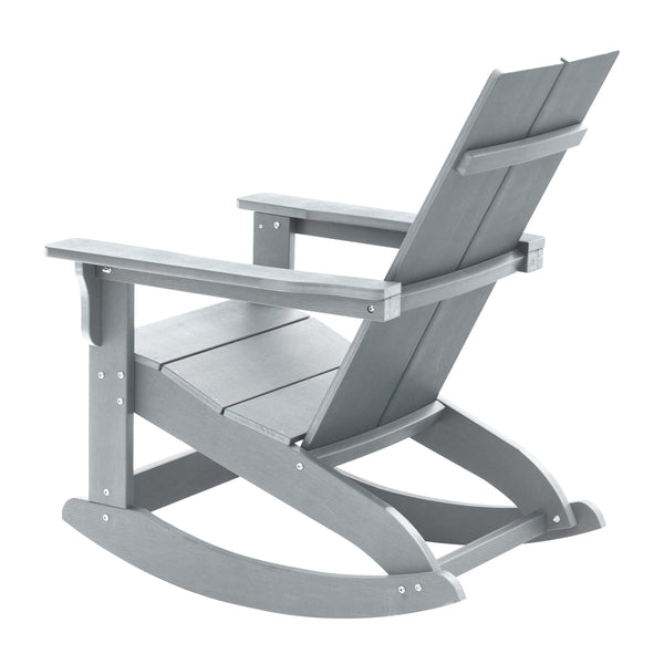 Gray |#| Modern 2-Slat Adirondack Poly Resin Rocking Chair for Indoor/Outdoor Use - Gray