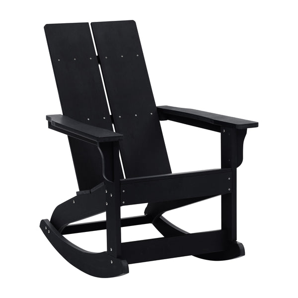 Black |#| Modern 2-Slat Adirondack Poly Resin Rocking Chair for Indoor/Outdoor Use - Black