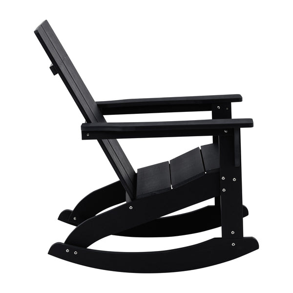 Black |#| Modern 2-Slat Adirondack Poly Resin Rocking Chair for Indoor/Outdoor Use - Black