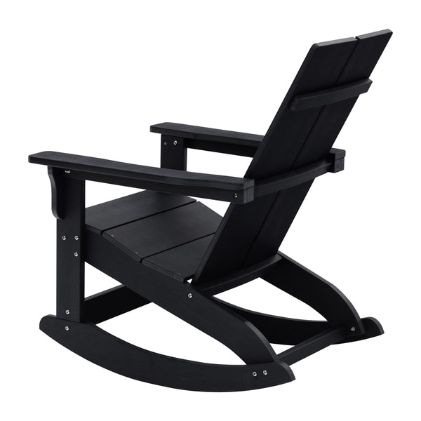 Black |#| Modern 2-Slat Adirondack Poly Resin Rocking Chair for Indoor/Outdoor Use - Black