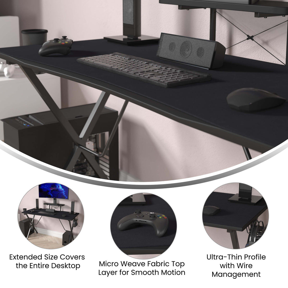 Full Desktop Anti-Slip Rubber Mouse Pad with Micro Weave Surface in Black