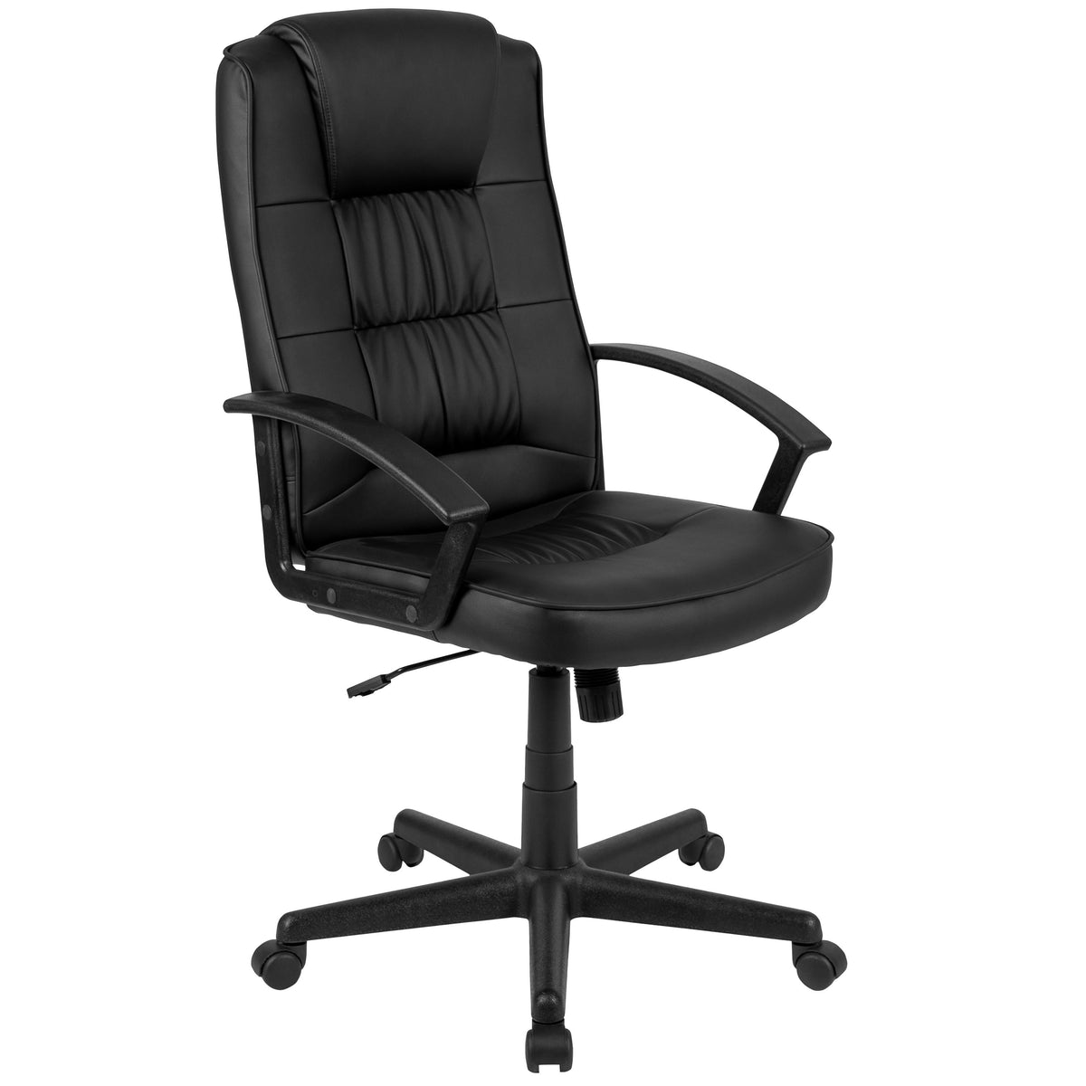 Flash Fundamentals High Back Black LeatherSoft Task Chair with Arms - Desk Chair