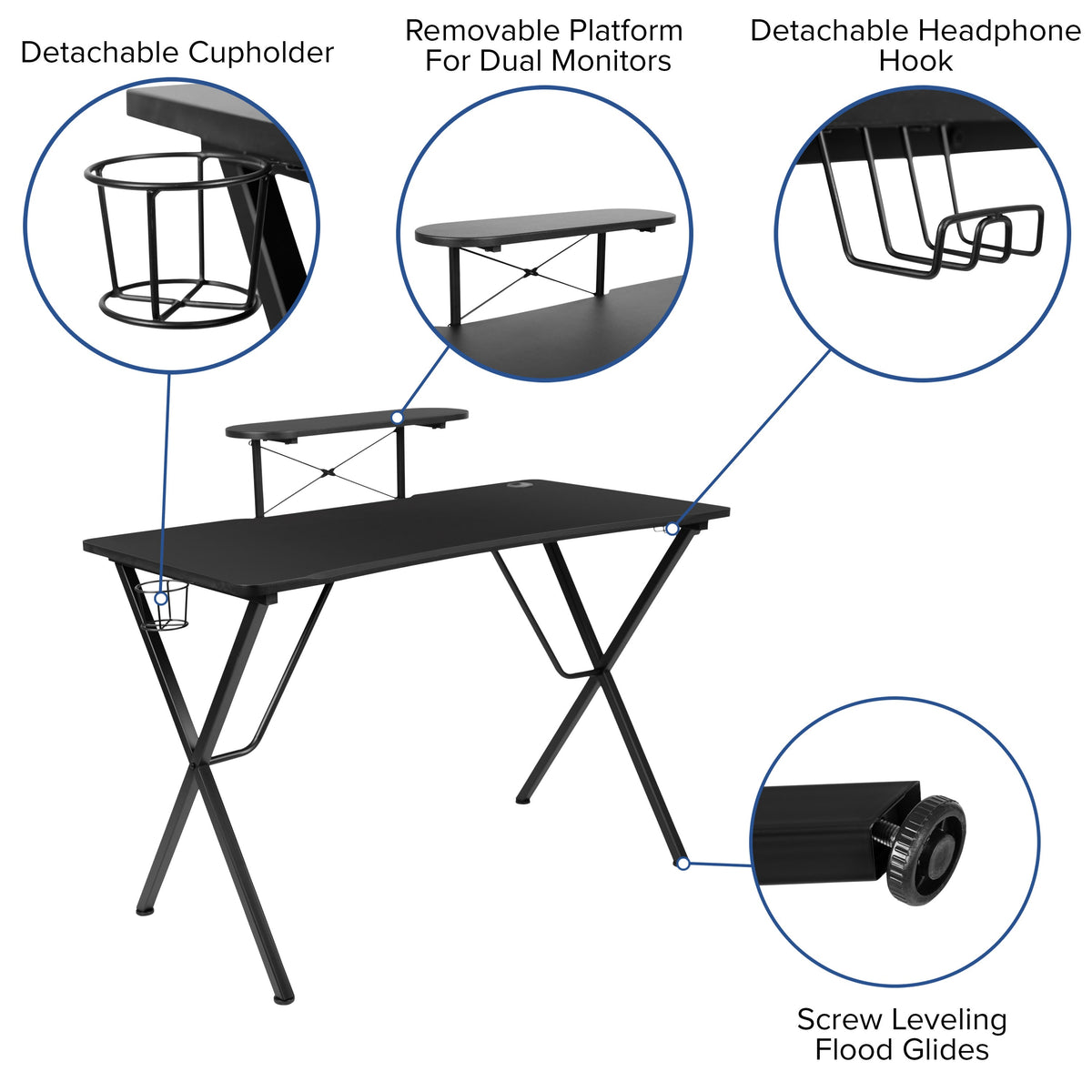 Blue |#| Gaming Bundle-Cup/Headphone Desk & Blue Reclining Footrest Chair