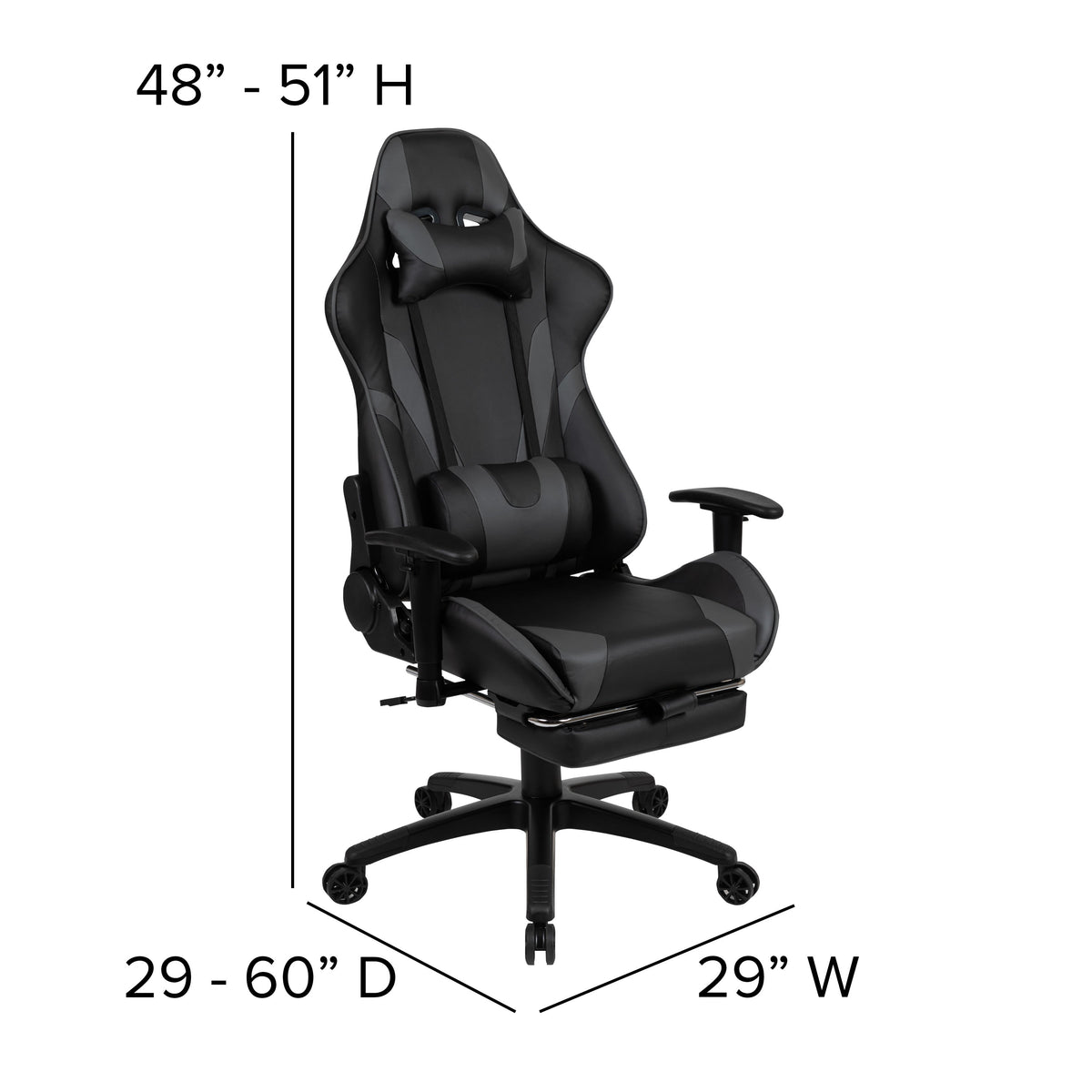 Gray |#| Gaming Bundle-Cup/Headphone Desk & Gray Reclining Footrest Chair