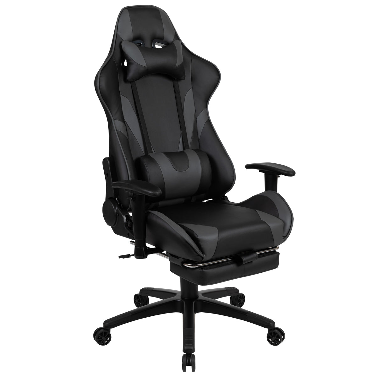 Gray |#| Gaming Bundle-Cup/Headphone Desk & Gray Reclining Footrest Chair