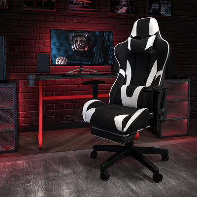 Gaming Desk and Footrest Reclining Gaming Chair Set with Cup Holder and Headphone Hook - View 2