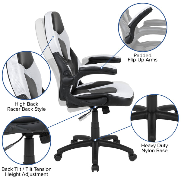 White |#| Black/White Gaming Desk Bundle - Cup/Headphone Holder, Wire Management