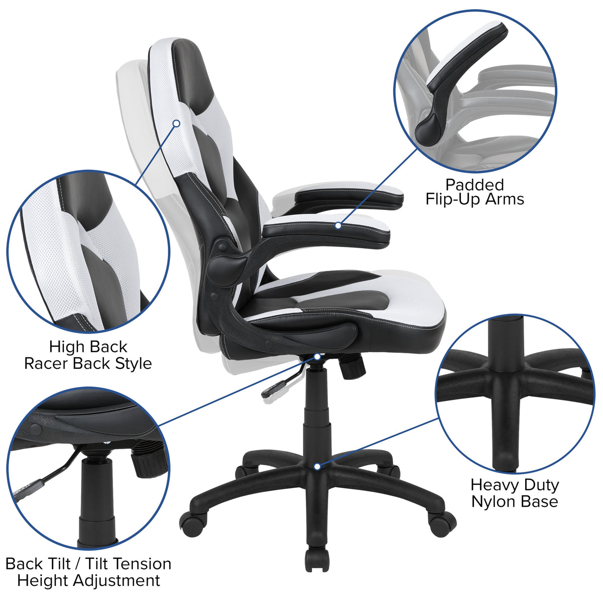 White |#| Black/White Gaming Desk Set with Cup Holder, Headphone Hook, and Monitor Stand