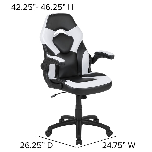 White |#| Black/White Gaming Desk Set with Cup Holder, Headphone Hook, and Monitor Stand