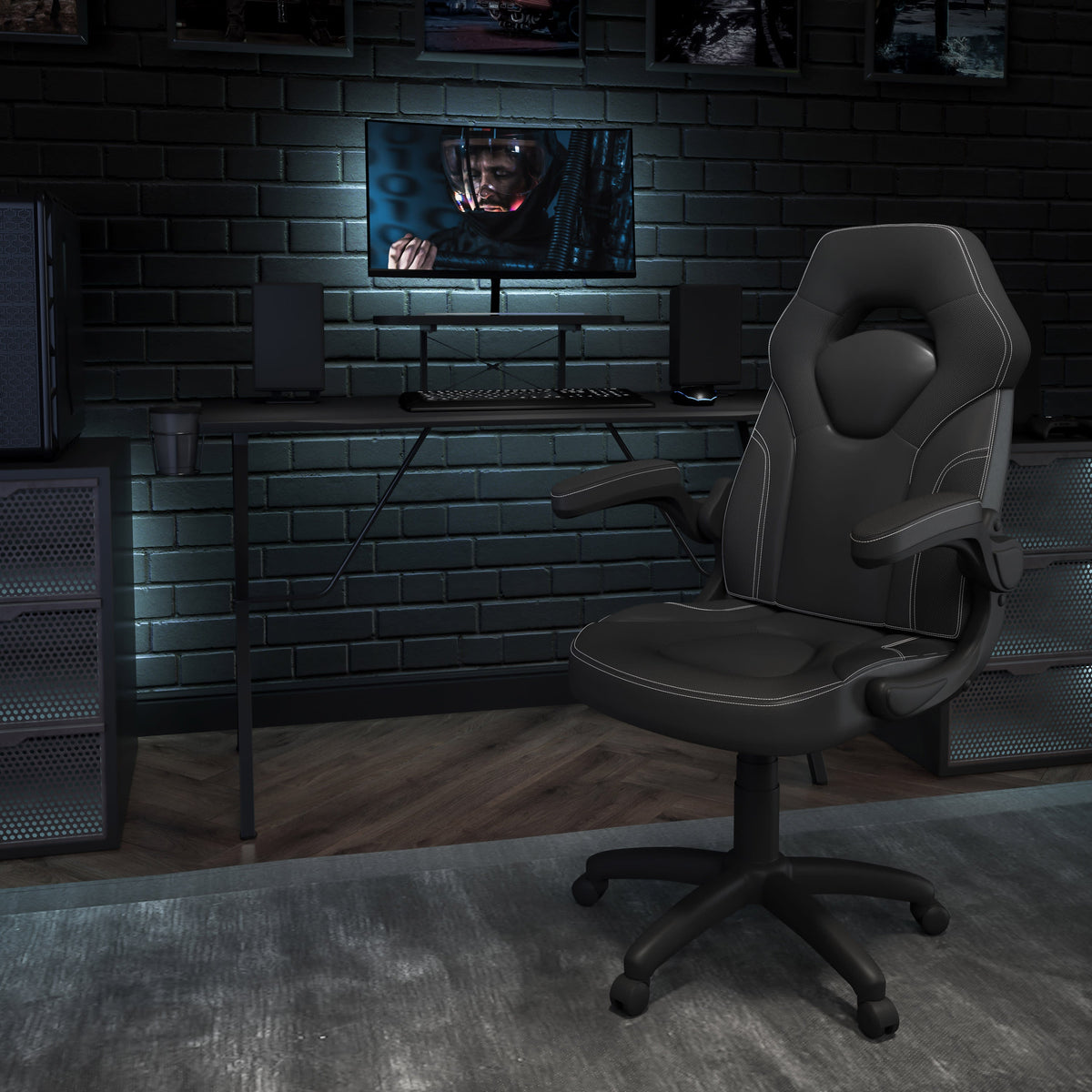 Black |#| Black Gaming Desk & Chair Set with Cup Holder, Headphone Hook, and Monitor Stand