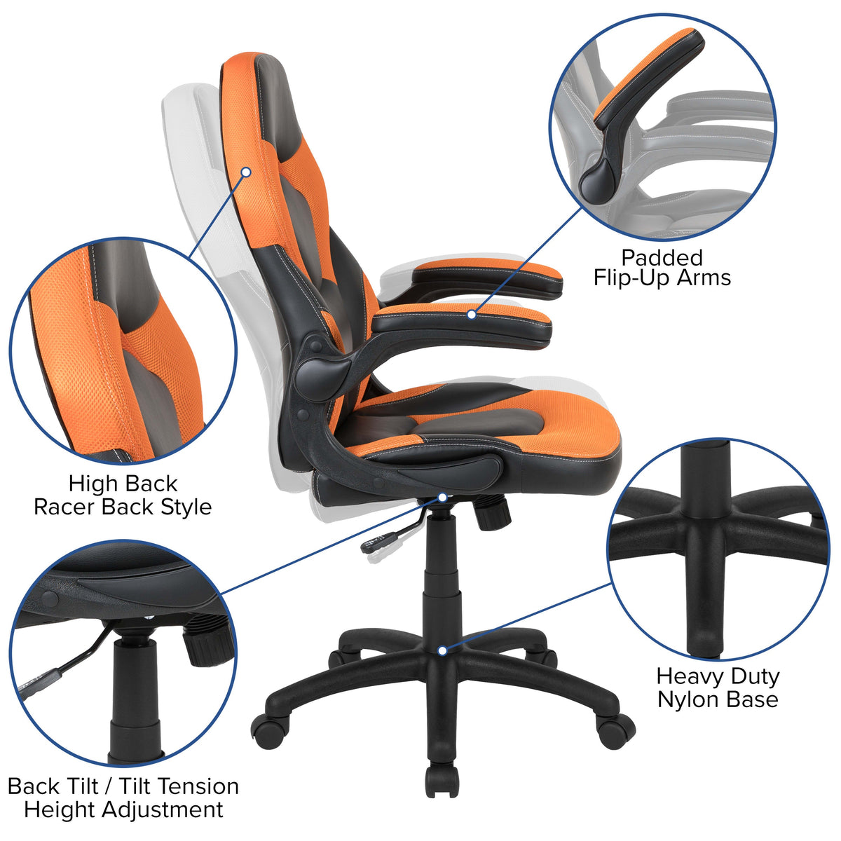 Orange |#| Black/Orange Gaming Desk Set with Cup Holder, Headphone Hook, and Monitor Stand