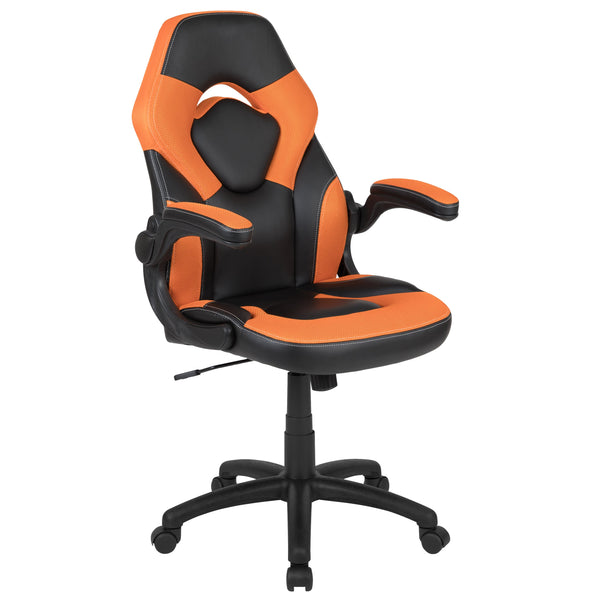 Orange |#| Black/Orange Gaming Desk Set with Cup Holder, Headphone Hook, and Monitor Stand