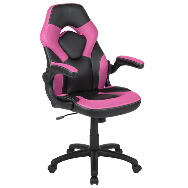 Pink |#| Black/Pink Gaming Desk Set with Cup Holder, Headphone Hook, and Monitor Stand