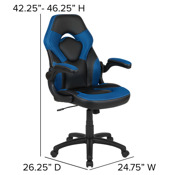 Blue |#| Black/Blue Gaming Desk Set with Cup Holder, Headphone Hook, and Monitor Stand