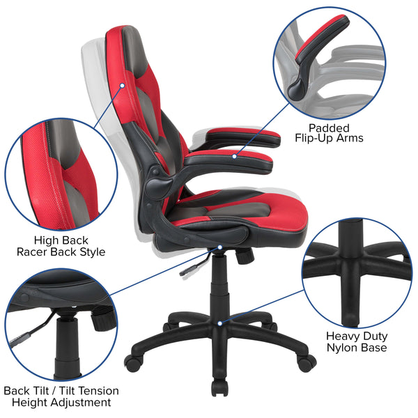 Red |#| Black/Red Gaming Desk Set with Cup Holder, Headphone Hook, and Monitor Stand