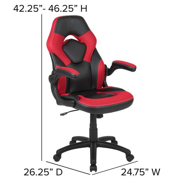 Red |#| Black/Red Gaming Desk Set with Cup Holder, Headphone Hook, and Monitor Stand