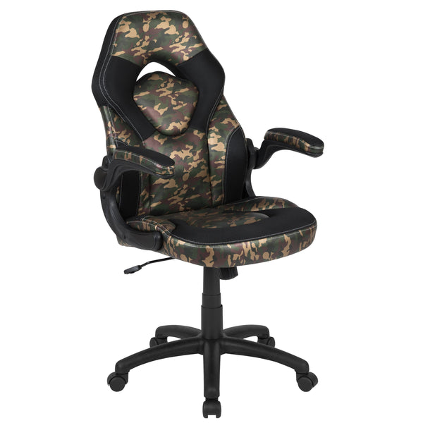 Camouflage |#| Black/Camo Gaming Desk Set with Cup Holder, Headphone Hook, and Monitor Stand