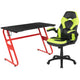 Green |#| Desk Bundle - Red Gaming Desk, Cup Holder, Headphone Hook and Green Chair