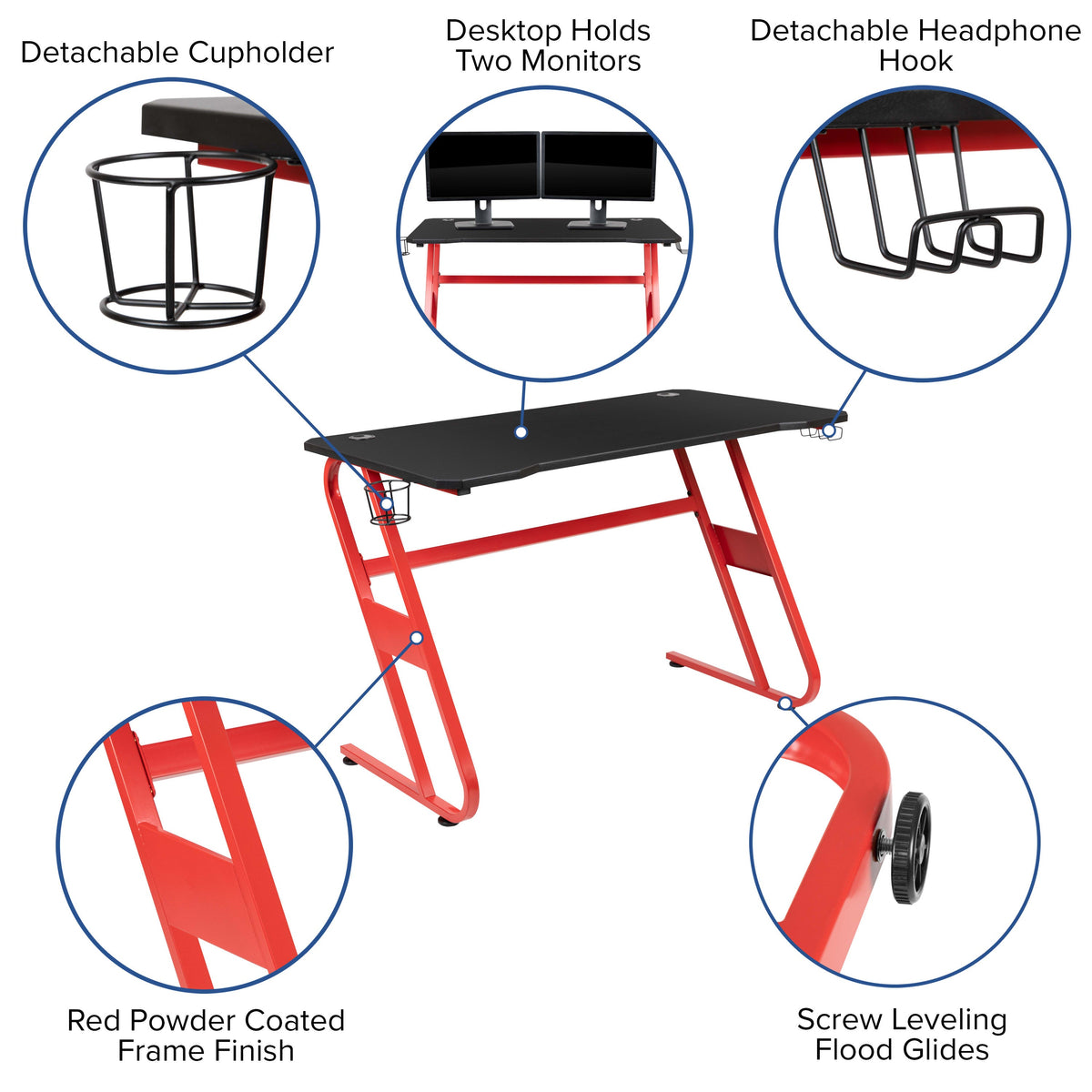 Black |#| Desk Bundle - Red Gaming Desk, Cup Holder, Headphone Hook and Black Chair