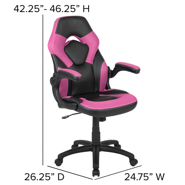 Pink |#| Desk Bundle - Red Gaming Desk, Cup Holder, Headphone Hook and Pink Chair