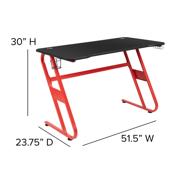 Red |#| Desk Bundle - Red Gaming Desk, Cup Holder, Headphone Hook and Red/Black Chair