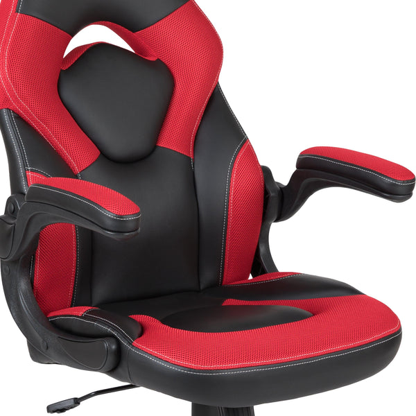 Red |#| Desk Bundle - Red Gaming Desk, Cup Holder, Headphone Hook and Red/Black Chair