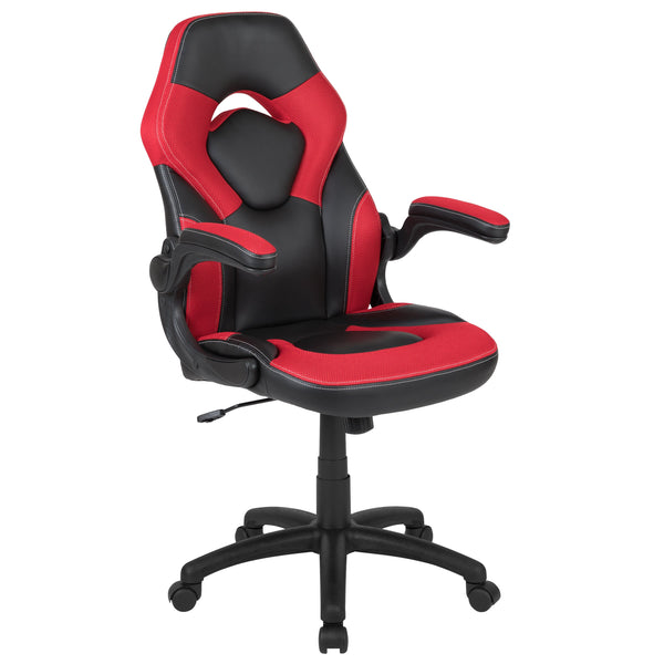 Red |#| Desk Bundle - Red Gaming Desk, Cup Holder, Headphone Hook and Red/Black Chair