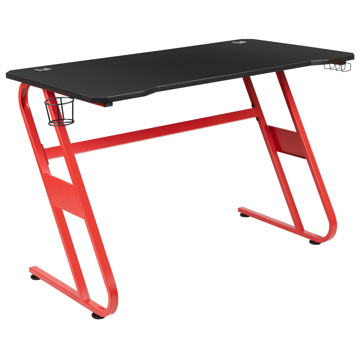 Red |#| Desk Bundle - Red Gaming Desk, Cup Holder, Headphone Hook and Red/Black Chair