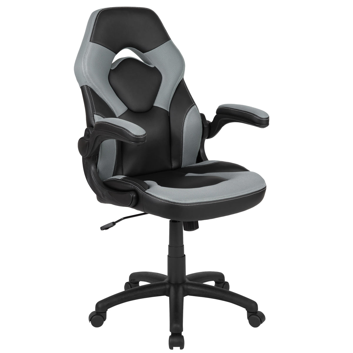 Gray |#| Desk Bundle - Red Gaming Desk, Cup Holder, Headphone Hook and Gray Chair