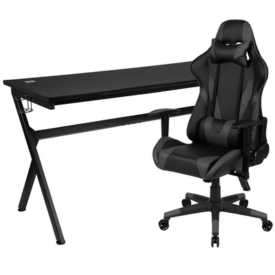 Gaming Desk and Reclining Gaming Chair Set with Cup Holder, Headphone Hook & Removable Mouse Pad Top - Wire Management - View 1