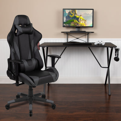 Gaming Desk and Reclining Gaming Chair Set with Cup Holder, Headphone Hook, and Monitor/Smartphone Stand