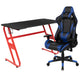 Blue |#| Gaming Bundle-Desk, Cup Holder/Headphone Hook & Blue Reclining Chair