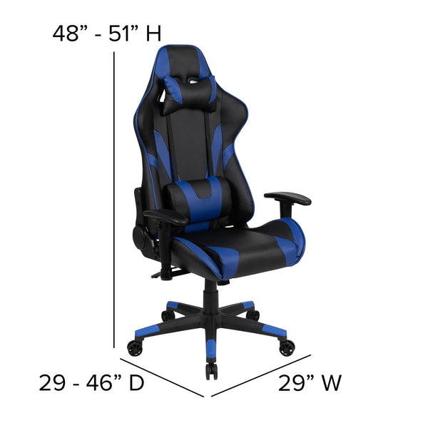 Blue |#| Gaming Bundle-Desk, Cup Holder/Headphone Hook & Blue Reclining Chair