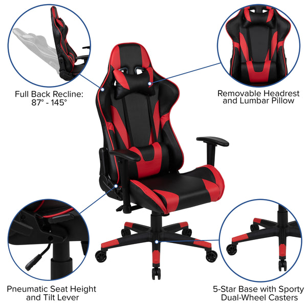 Red |#| Desk Bundle - Red Gaming Desk, Cup Holder, Headphone Hook and Reclining Chair