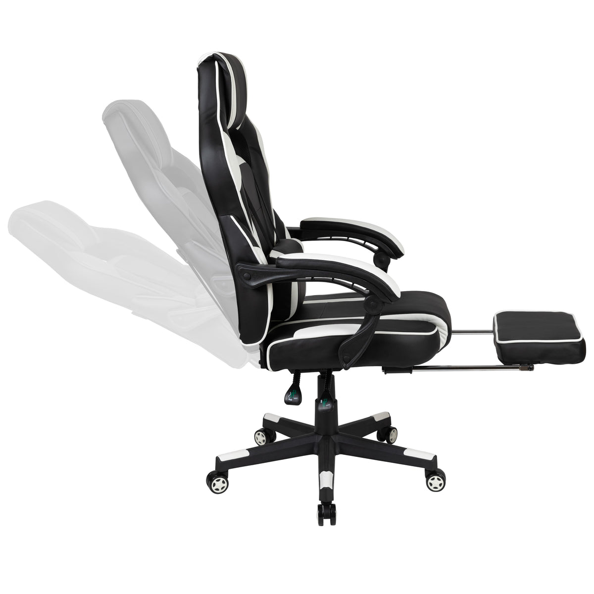 White |#| Black/White Gaming Desk Set - Cup/Headset Holder/Reclining & Footrest