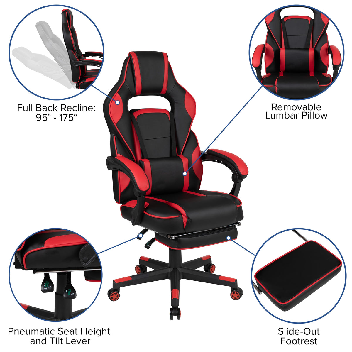 Red |#| Black/Red Gaming Desk Set - Cup/Headset Holder/Reclining & Footrest