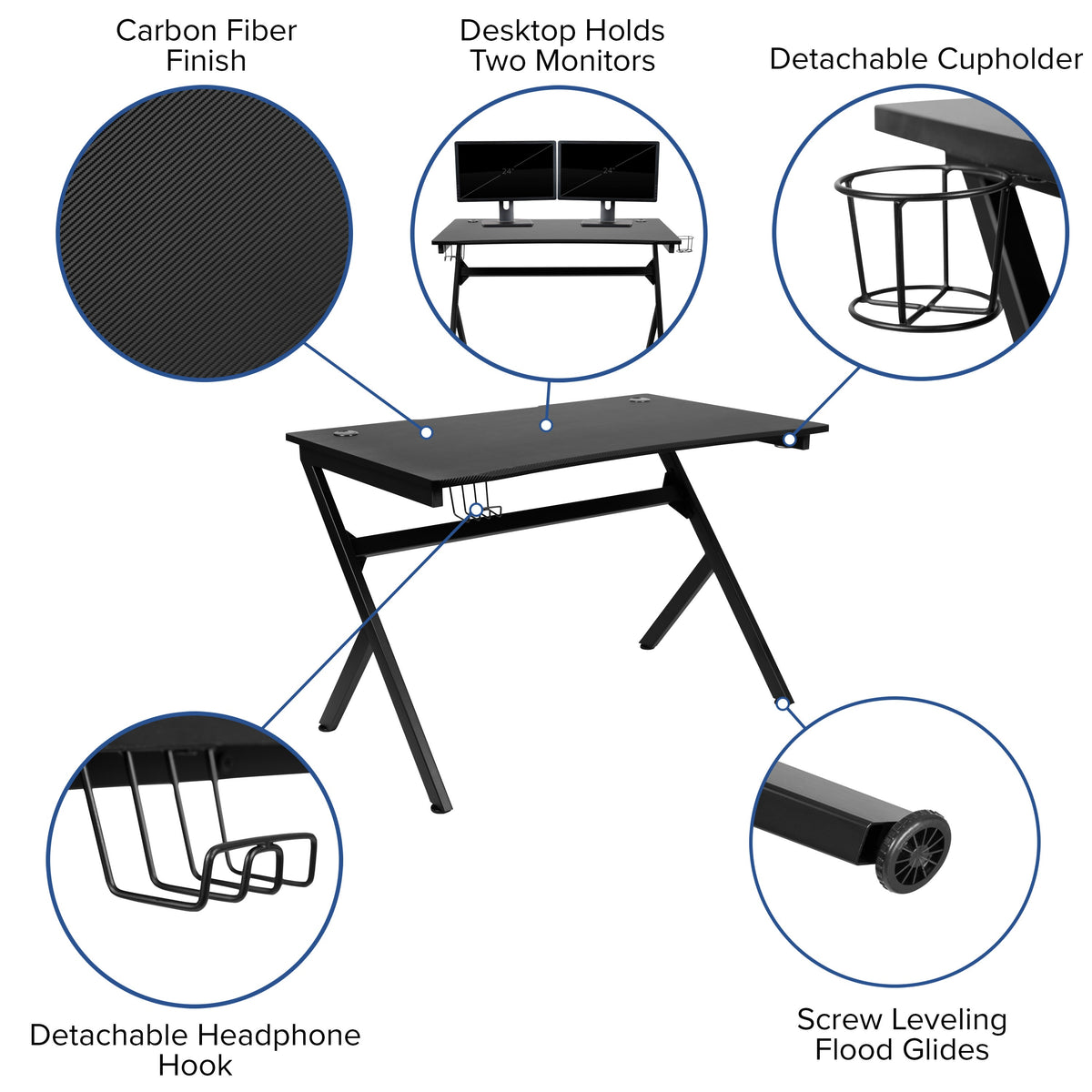 Red |#| Black/Red Gaming Desk Set - Cup/Headset Holder/Reclining & Footrest