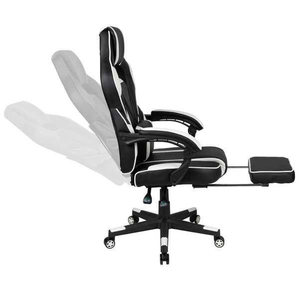 White |#| Gaming Bundle-Cup/Headphone Desk & White Reclining Footrest Chair